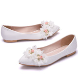 Handmade Lace Flower Rhinestone Bow Bride Shoes
