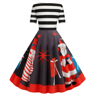 Christmas Striped V Print Dress