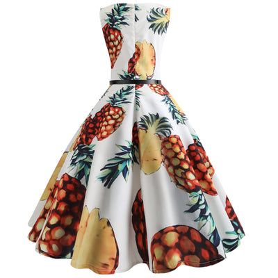 Pineapple Print Sleeveless Summer Dress