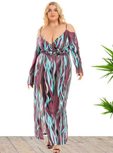 Plus Size Sexy Print Split Long Dress