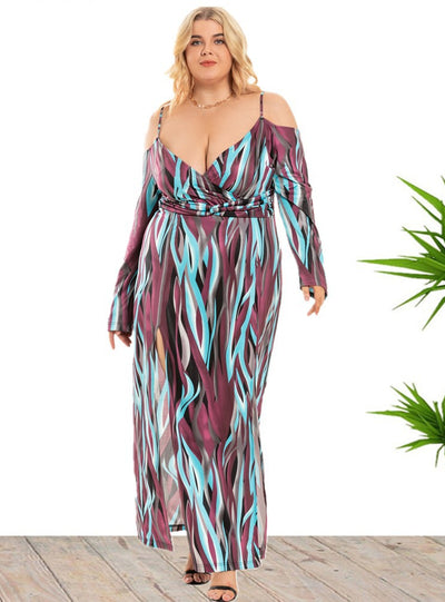 Plus Size Sexy Print Split Long Dress
