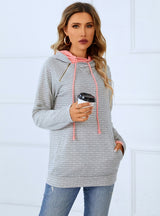 Double-layer Hooded Drawstring Long Sleeve Top