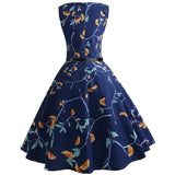 Navy Blue Print Retro Sleeveless Dress