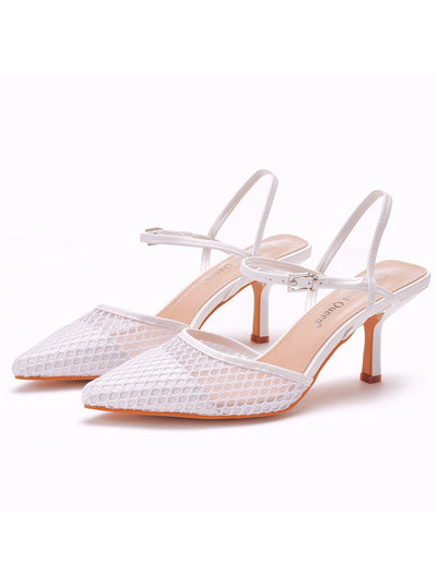 Shallow Pointed Thin Heel Hollow Mesh Sandals