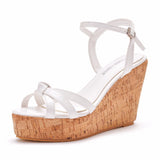 White Wedge-heeled Fish Mouth Hollow Sandals