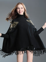 Pearl Cape Shawl Female Turtle Neck Knitted Pullover