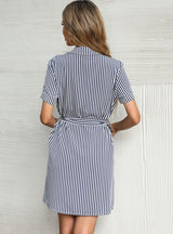 Vertical Striped Lapels Dress