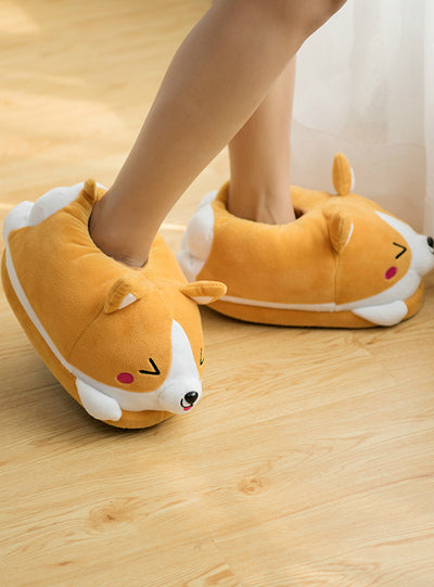 Koi Dog Slippers Cartoon Cute Double Warm Plush 