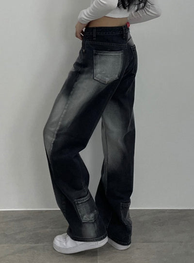 Contrast Low Waist Pockets Wide Leg Pants