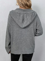 Drawstring Hooded Single-breasted Sweater Coat