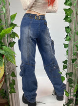 Buckle Low Waist Retro Pocket Straight Jeans