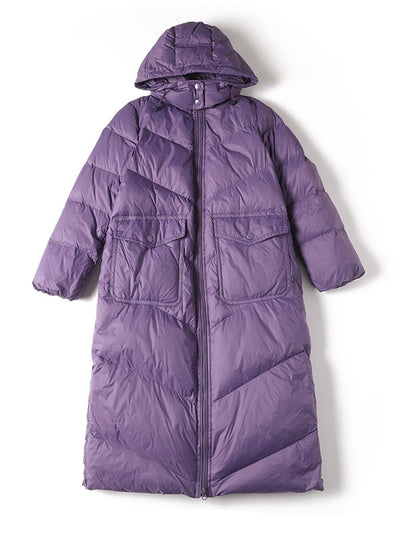 Loose Hooded Long White Duck Down Jacket