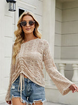 Drawstring Hollow Solid Sexy Sweater