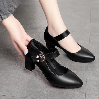 High Heels White Thick Heel Pumps Lady Shoes
