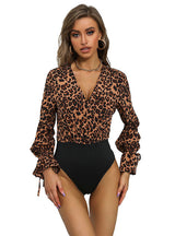 One-piece Long-sleeved Tight Leopard Print Jumpsuit
