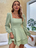 Square Collar Long Sleeve Ruffled Mini Dress