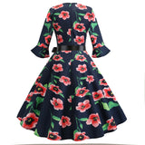 Retro Mid-sleeve Round Neck Print Dress