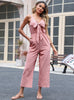 V-neck Bow Strap Wide-leg Jumpsuit