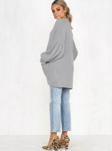 Women's Bubble Sleeve Pocket Cardigan Sweater