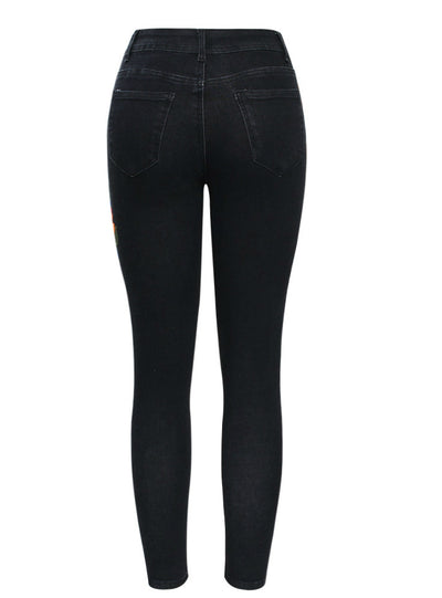 Mid Waist Stretchy Denim Pants Trousers 