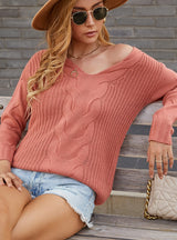 Solid Color V-neck Twist Sweater