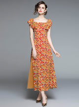 Women Strap Floral Chiffon Dress