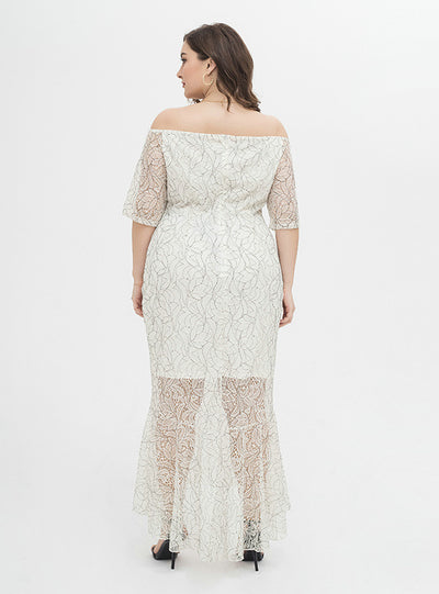 White Lace Off the Shoulder Short Sleeve Dress