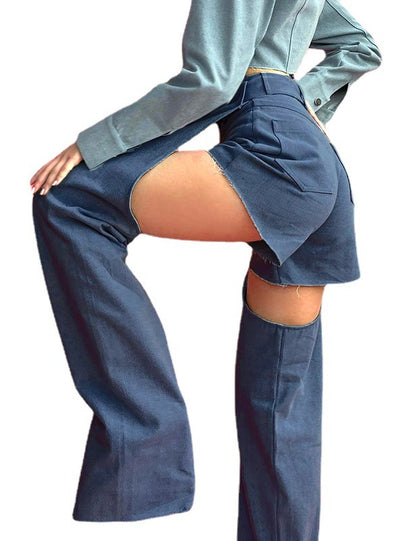 Fake Two High Waist Hollow Stitching Pant