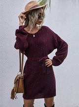 Loose Solid Lace-up Long Sweater Dress