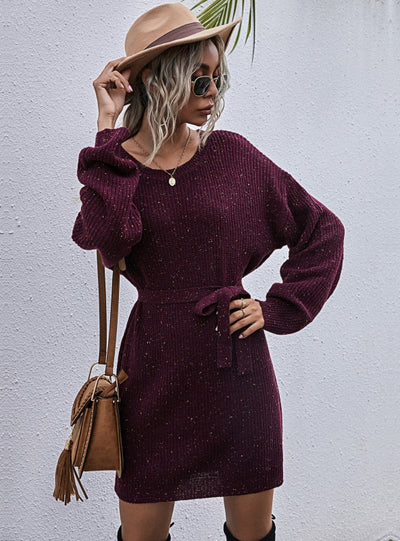Loose Solid Lace-up Long Sweater Dress
