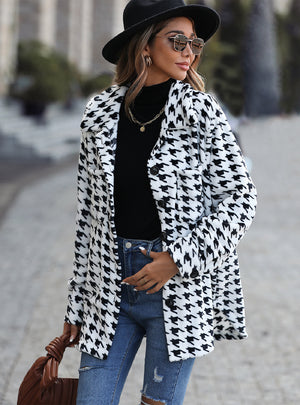 Plush Houndstooth Flannel Coat