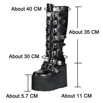 Punk Motorcycles Boots Female Platform Wedges High Heels