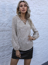 V-neck Leopard Print Polka Dot Chiffon Shirt