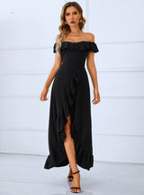 Solid Color Split Wooden Ear Party Dress