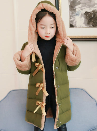 Long Padded Cotton-Padded Jacket With Bow