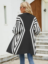 V-neck Diamond Striped Cardigan Sweater Coat