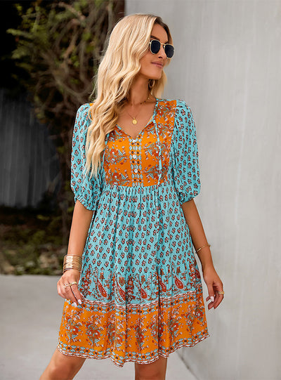 Bohemian Holiday Print Dress