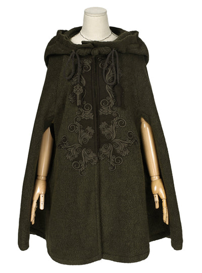 Hoodie Cloak Coat Embroidered Drop-Shoulder Sleeve