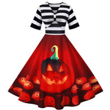 Halloween Striped V-neck Print Dress