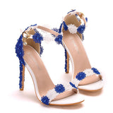 White Lace Beaded Fishmouth Sandals