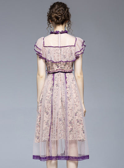 Broken Lace Stitching Gauze Dress