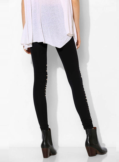 Solid Black Leggings Women Hollow Out 