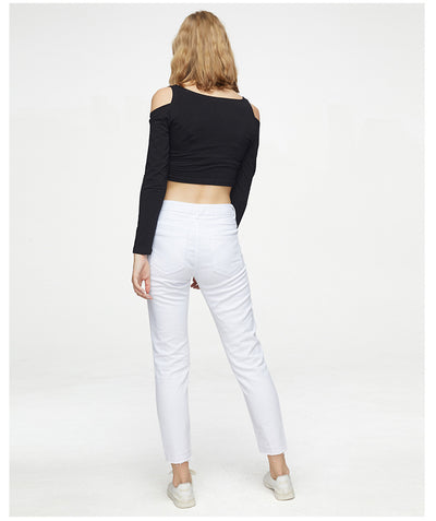 Straight Pants Worn Spliced White Jeans