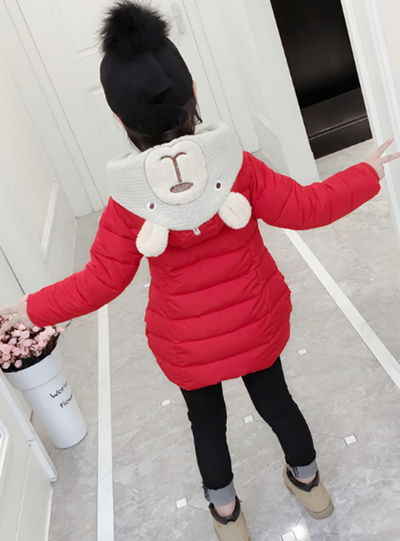 Thickened Girl's Cotton-Padded Jacket With Scarf