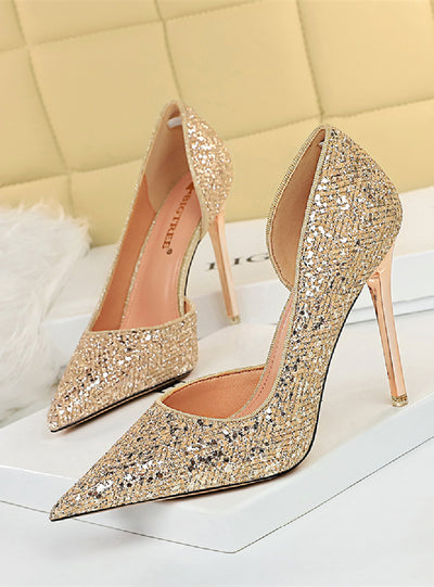 Shallow Pointed High Heel Sequined Shoes