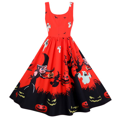 Halloween Sleeveless Party Print Dress