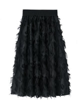 Elastic Waist Feather Fringed Skirt