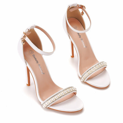 White Pearl Stiletto Fishmouth Sandals