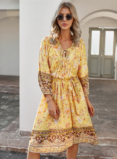 Bohemian Holiday Style Print Dress