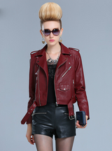 Leather Female Loaded Short PU Leather Coat